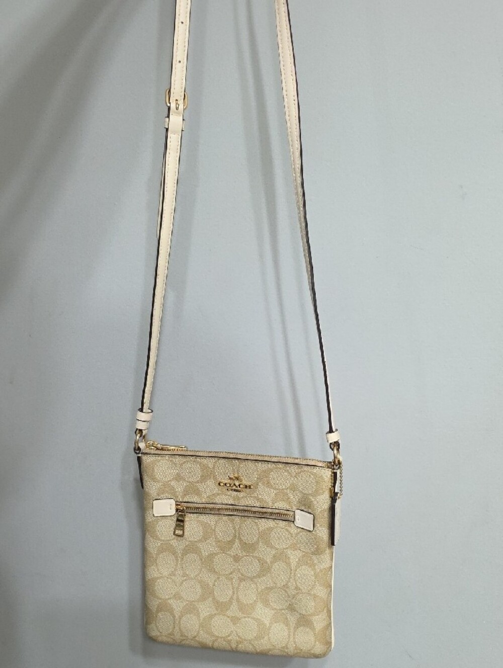 Coach Beige Signature Canvas Crossbody with Gold Accent - Picture 5 of 8